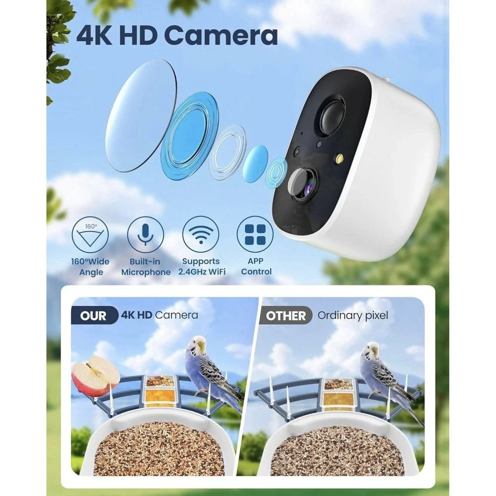 Smart AI Bird Feeder Camera WiFi Auto‎ Bird Identification Outdoor Feeder